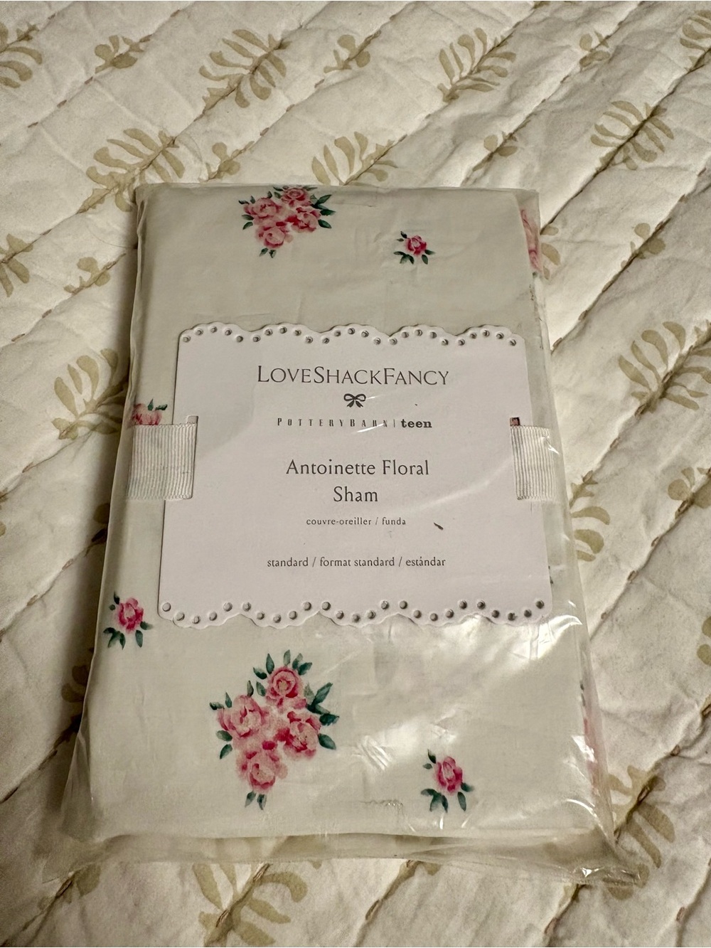 LoveShackFancy Pottery Barn Antoinette Floral Sham - White with Pink Roses